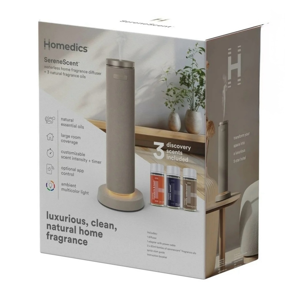 New! Homedics SereneScent Waterless Home Fragrance Diffuser w/ 3-(60mL bottles) - Picture 3 of 4